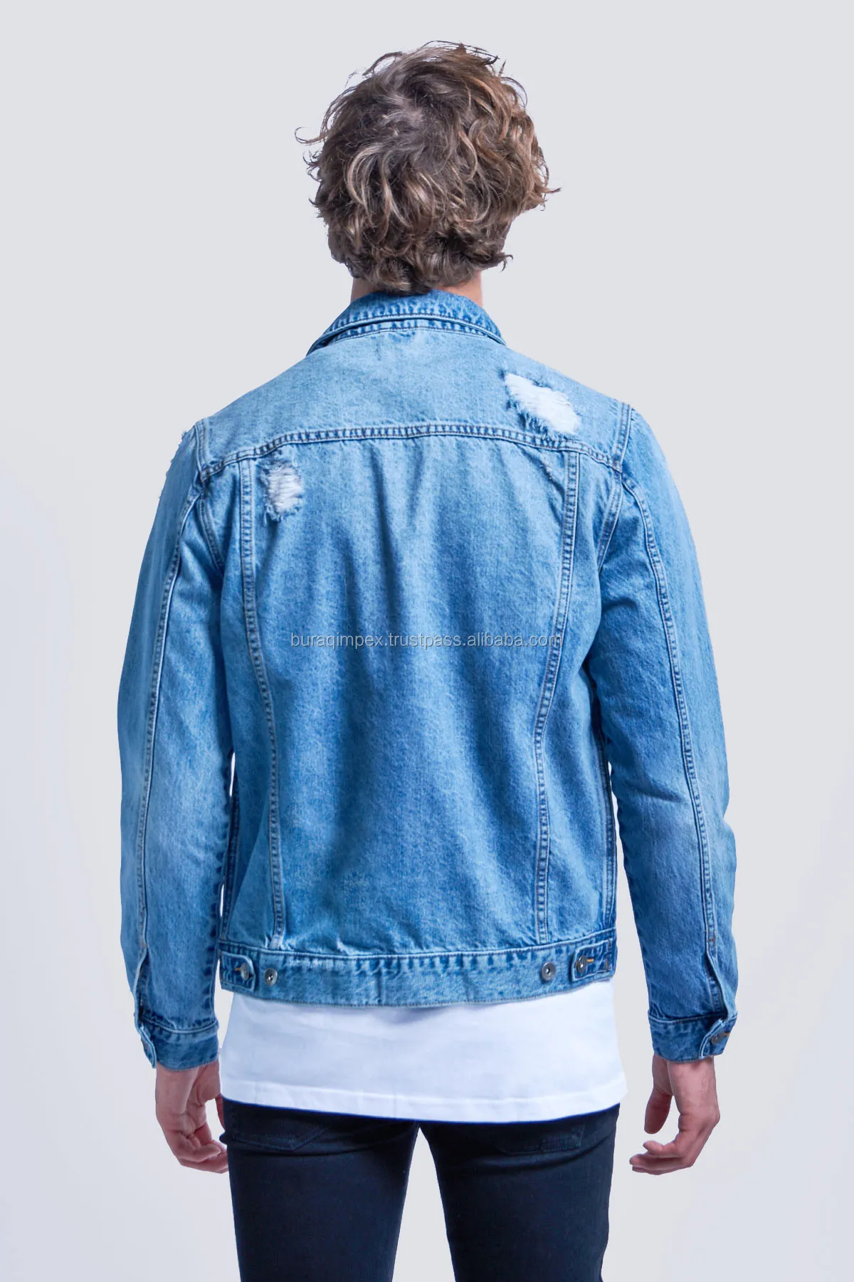 Wholesale Men Distressed Slim Fit Denim Jeans Jackets Buy Custom