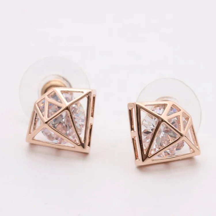 

Latest Design Diamond Frame Earring Cubic Zirconia 925 Sterling Silver Needle Stud Earrings Women