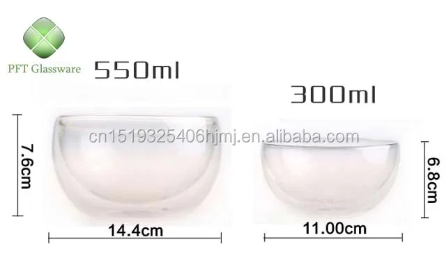 Wholesale 550/300ml double walled insulated Glass Bowl,Round Glass Salad Bowl For Factory Direct