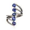 Wholesale Blue Sapphire Gemstone Bypass Ring Pave Diamond Sterling Silver Antique Style Jewelry