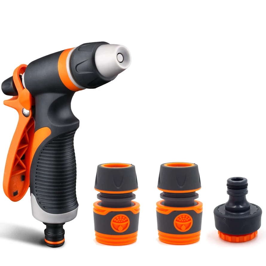 

Plastic garden hose spray nozzle set for water flower, Orange and gray