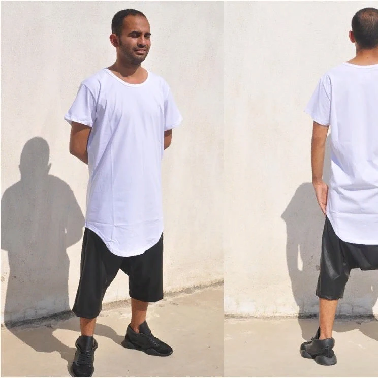 
Men Extended Drop T Shirt Oval Hem // Kanye West Style Silky Long T shirt 