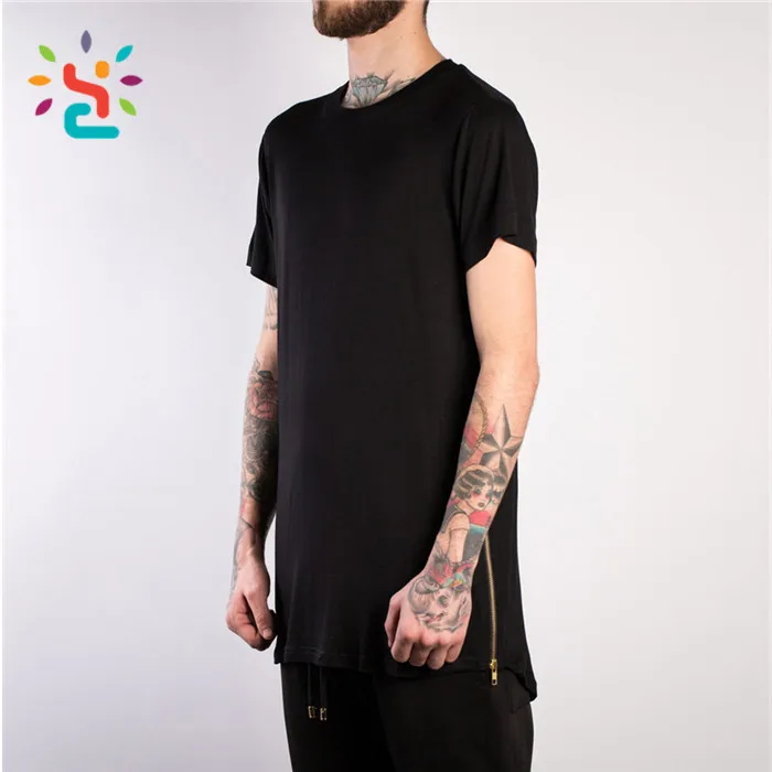 Custom Streetwear T Shirt With Side Zipper Mens Tall Tee Side Drop Tail