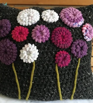 2018 Handmade Pom Pom Flower Crochet Cushion Cover Corner To