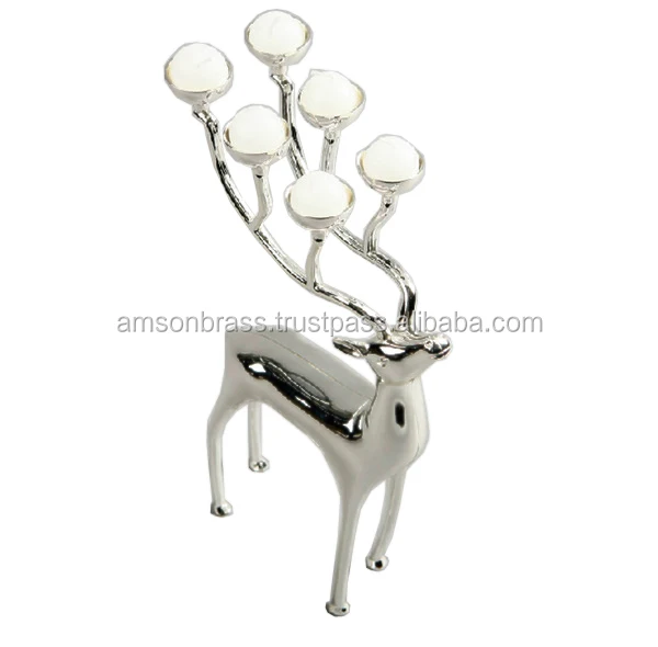 Metal Reindeer Candle Holder Six Spherical Candle Holder On Horn
