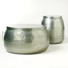Iron Round Hammered Silver Drum Side Table and Coffee Table Container Lid Removable