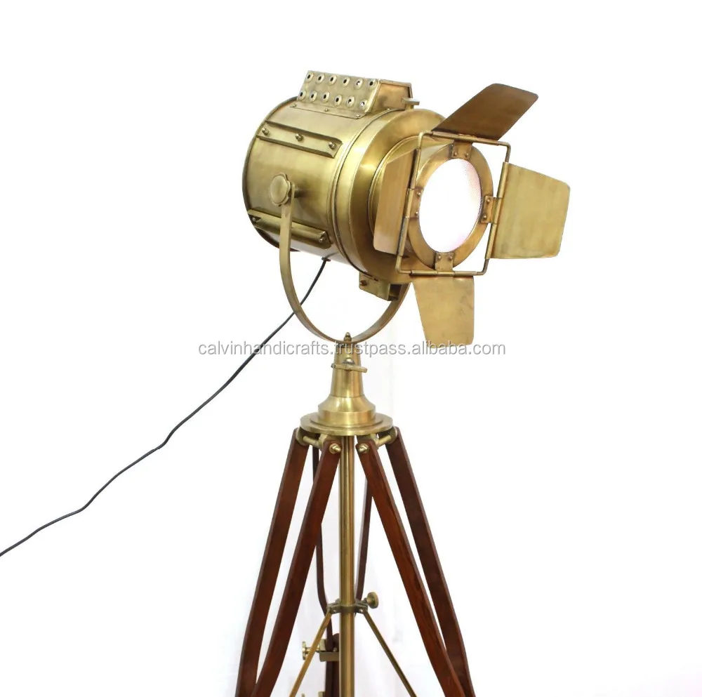 Nautical Floor Tripod LED Searchlight Antique Brass Focus Photography LED Light CHNTL45009