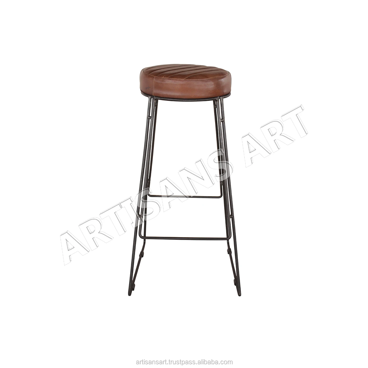 Industrial Rustic Metal Round Leather Seat Bar Stool,Industrial Leather