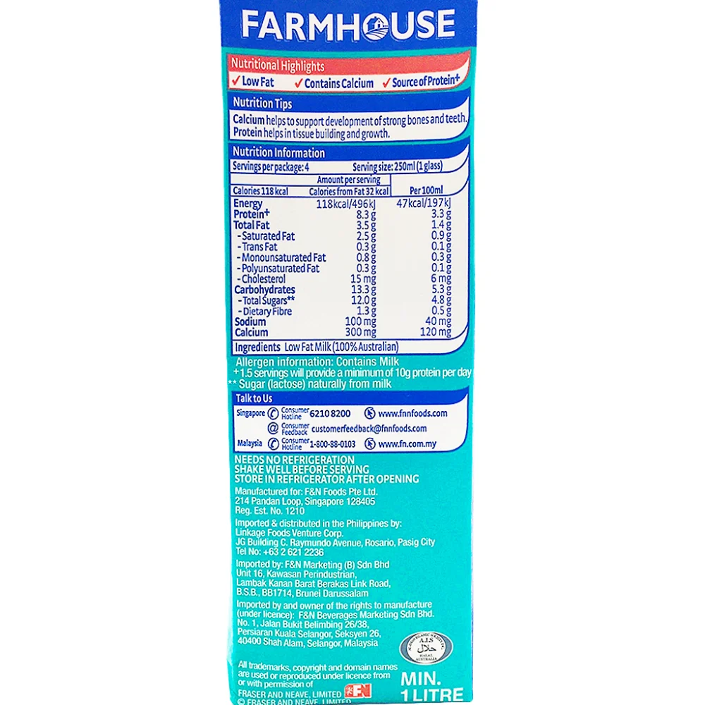 F N Malaysia Farmhouse Uht Milk Fresh Low Fat Milk View Farmhouse F N Product Details From L K Tee Enterprise Sdn Bhd On Alibaba Com