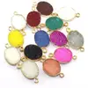 Natural Druzy 24k Gold Electroplated Connectors Oval Shape Connectors Double Bail