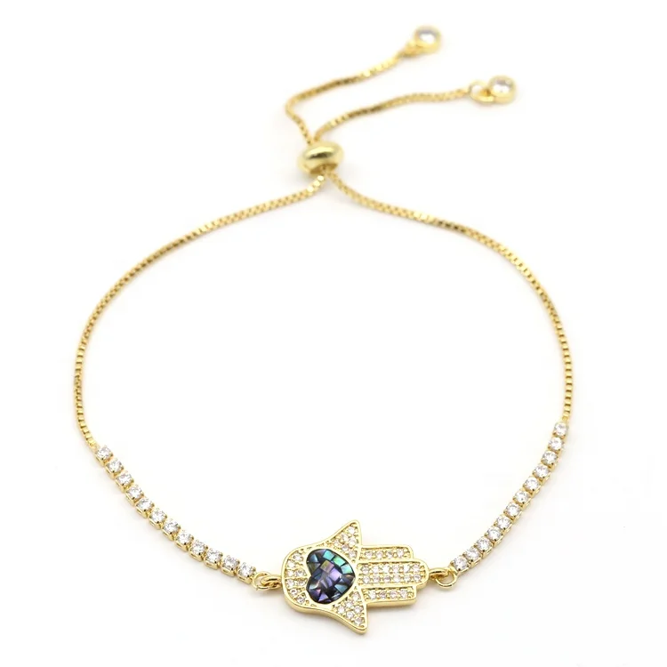 

18K Real Gold Plated Fancy Gold Chain Bracelet Hand Design Hamsa Bracelet For Girls, Gold;rose gold;silver and black