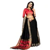 Black Cotton Silk Patch Border Traditional Saree