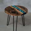 Antique Blue Live Edge River Resin Wooden Coffee Table