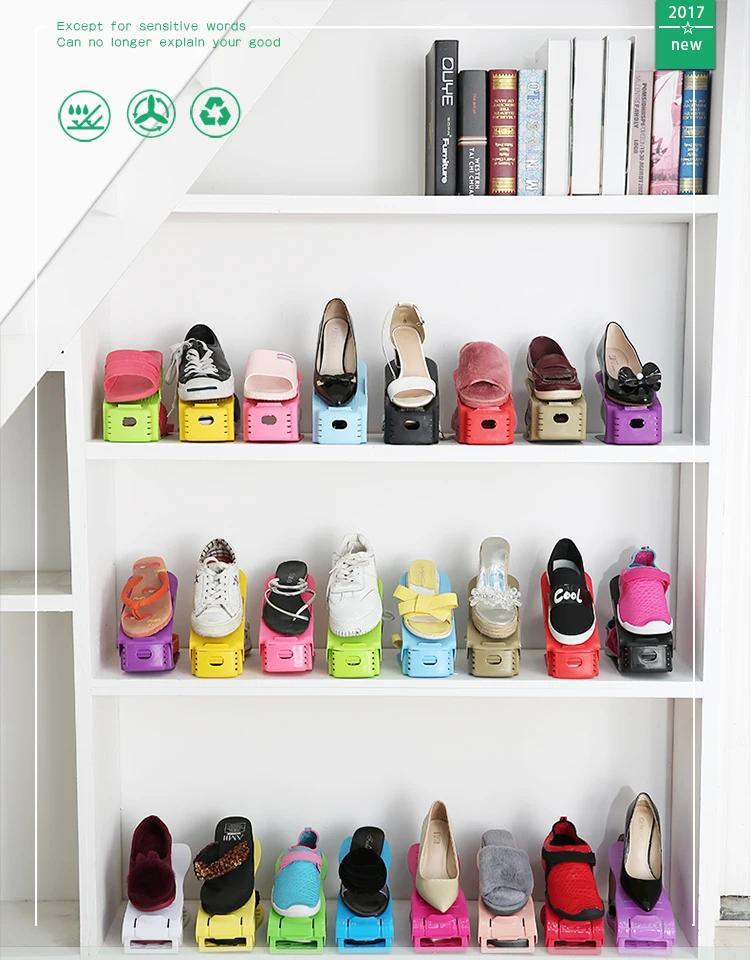 Solid Color Fourth Gear Adjustable Shoe Rack Household Items Double