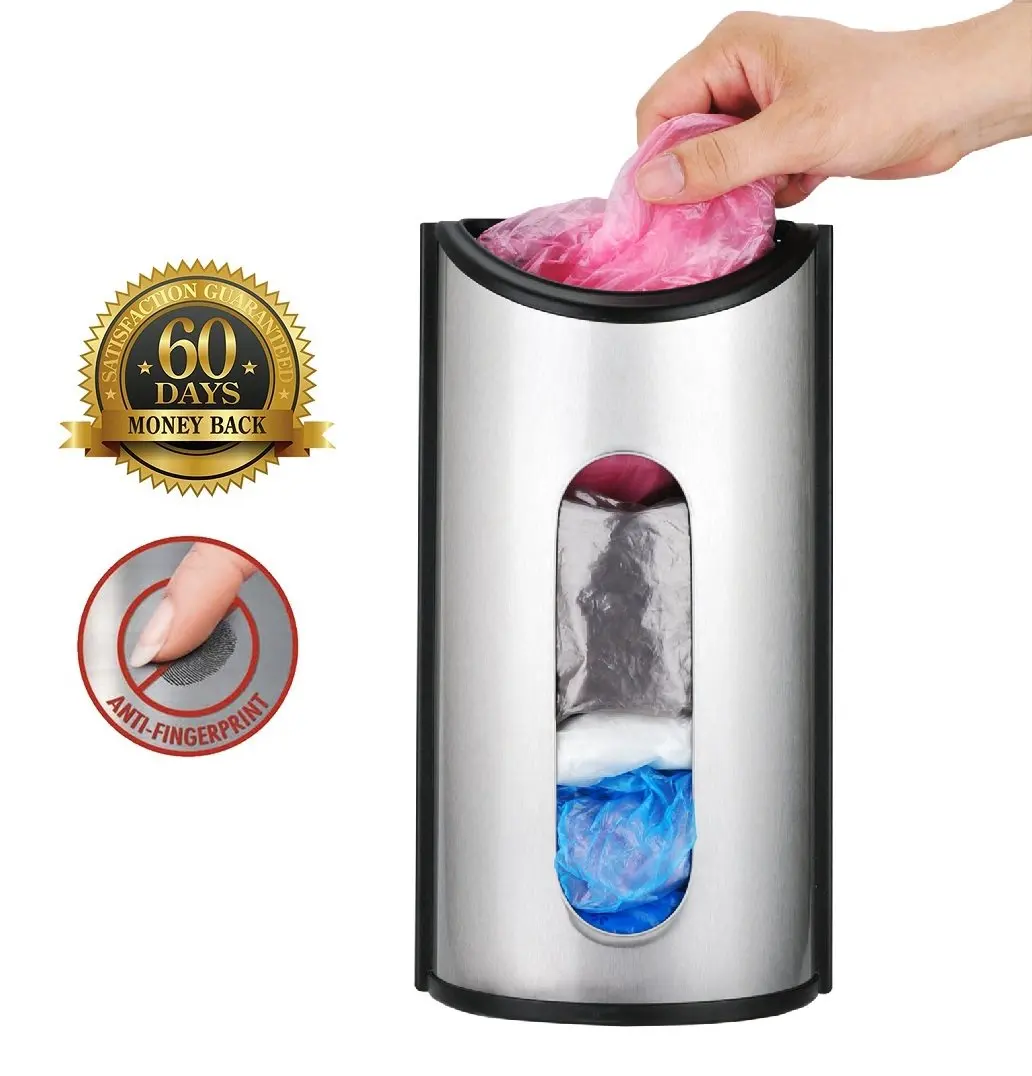 Grocery Bag Holder Plastic Bag Saver - Mesh Garbage Bag Organizer Trash Bags Holder Recycling Containers Plastic Waste Bag Storage for Kitchen Waste Bin Wall Mount Dispenser Stainless Steel