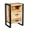 Industrial & vintage Indian old solid mango wood & iron metal 2 drawer bedside cabinet