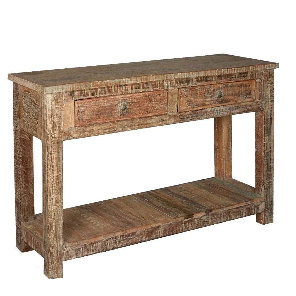 Rustic Reclaimed Wood Console Table - Distressed Charm