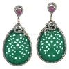 18kt Gold Diamond Carving Ruby Green Onyx Dangle Earring Wholesale Jewelry
