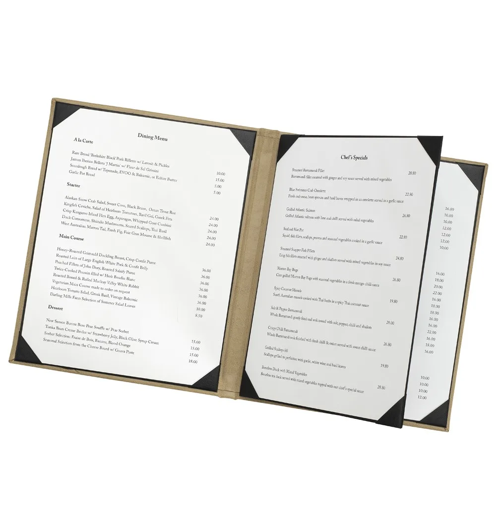 QTY 1 ONE A4 MENU COVER/FOLDER IN BLACK LEATHER LOOK PVC-new menu print/position 