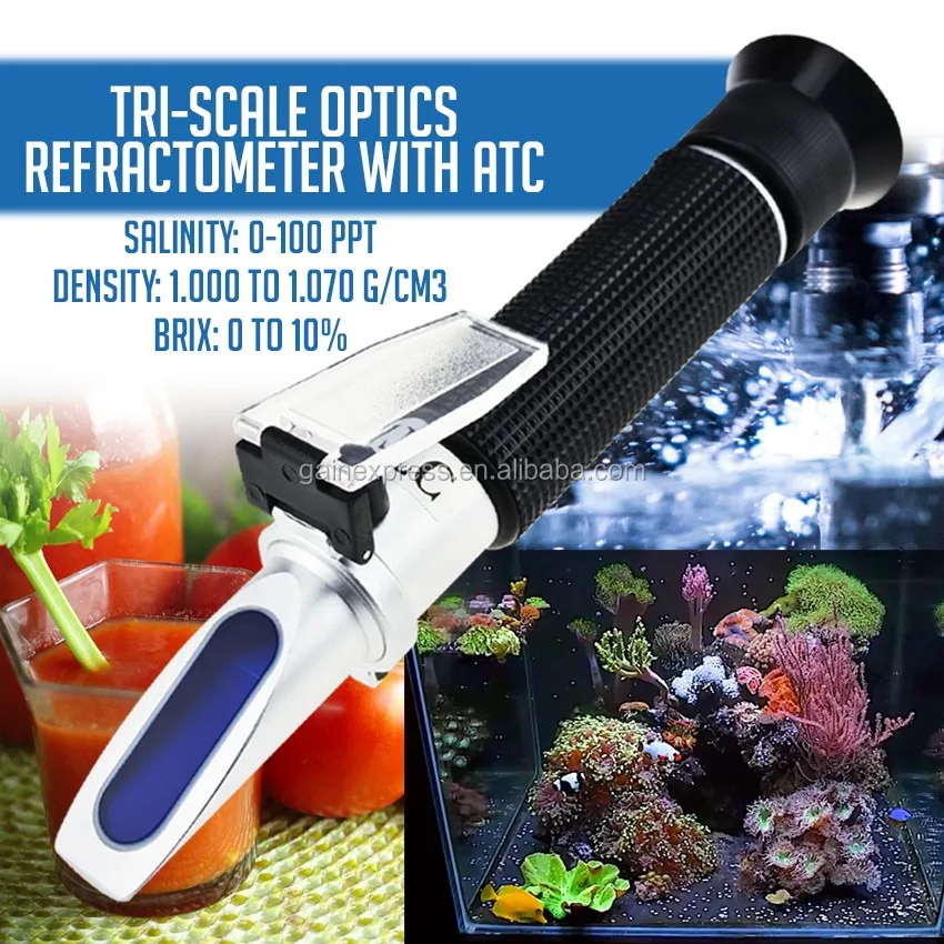 010 Brix Triscale Refractometer Atc Salinity 0100ppt/ Specific Gravity 1.001.070 Saltwater
