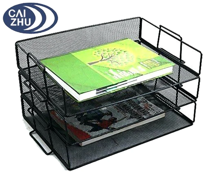 Black Steel Mesh Stackable Legal Size Letter Paper Holder Shelf Tray