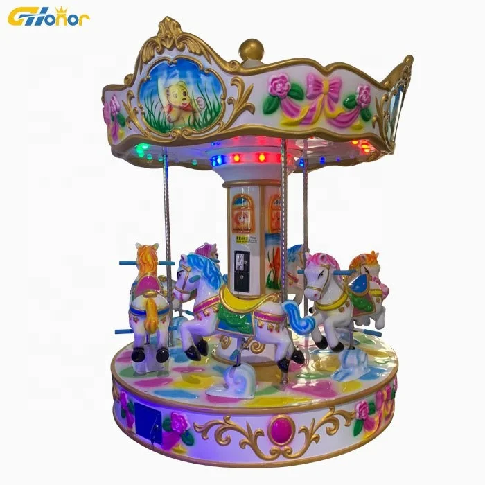 3 Or 6 Players Merry Go Round Kids Mini Carousel Coin Operated Kiddie ...