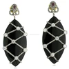925 Sterling Silver White Sapphire Black Onyx Ruby Pave Diamond Gold 18kt Oval Shape Dangle Earring Jewelry
