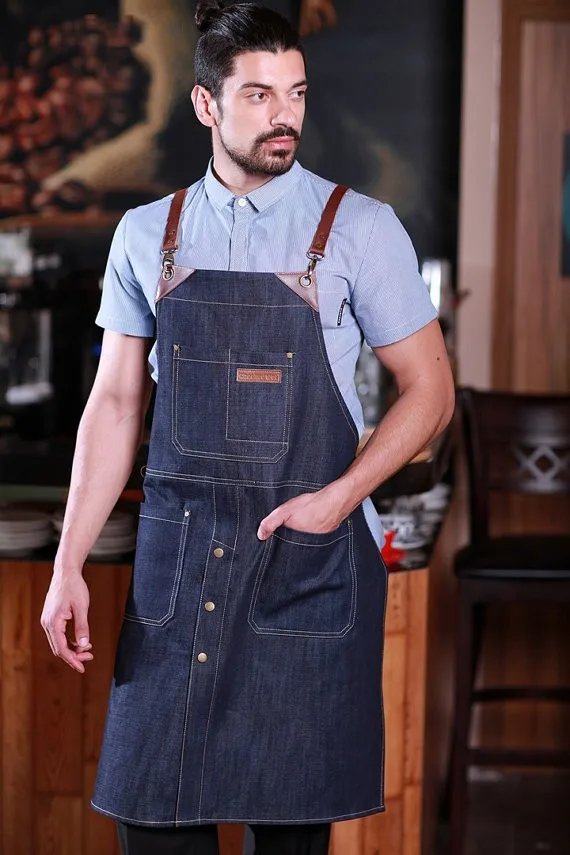 Custom Apron Bib Barista Florist Barber Uniforms Denim Leather Straps Apron Buy Barber Salon