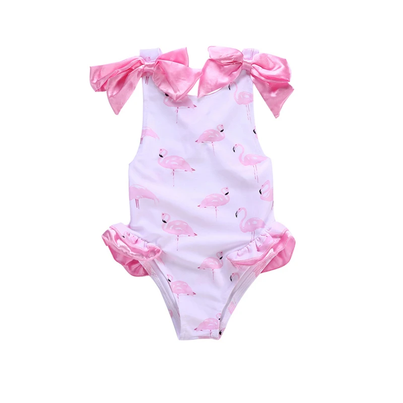 

Wholesale Pink Bow Flamingo One Piece Summer Swimsuit Baby Girls Swimwear Kids Swim Suit, As pictures