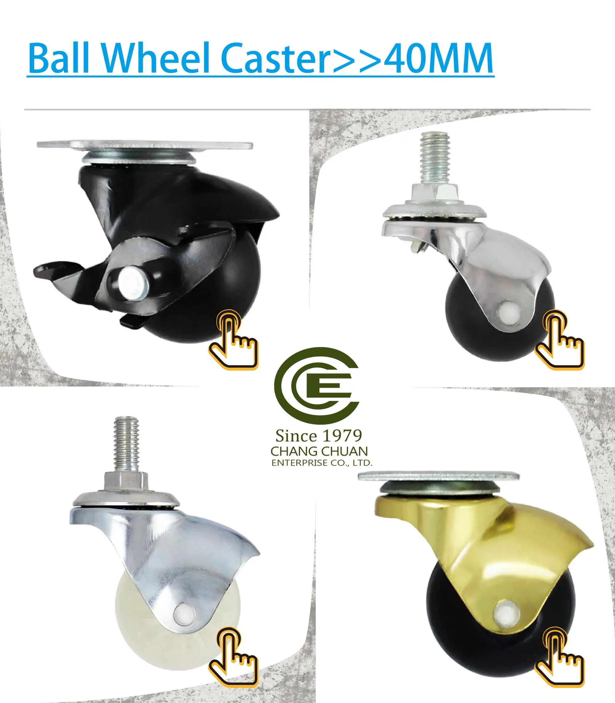 CCE Caster 40mm Swivel Screw 10X22 Stem PP Caster Wheel.jpg