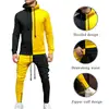 new wholesale customized sweatsuit mens color block zip up stand collar ribbed slim knit sports blank custom tracksuit