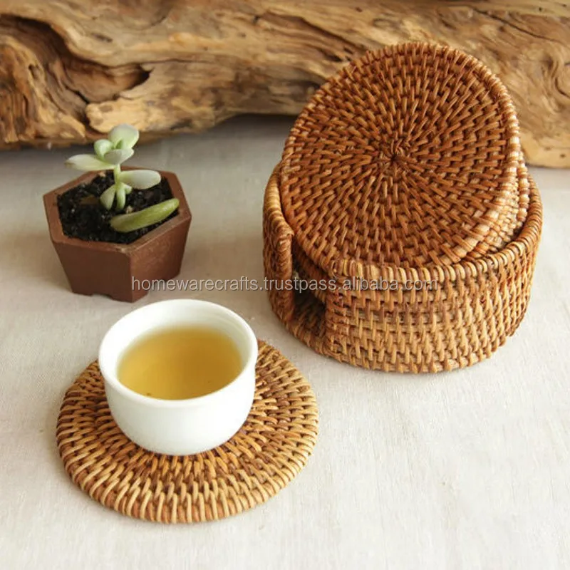 Rattan Coaster Set / Wholesale Rattan Cup Holder Buy Rattan Coaster