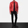 Iconic Red Leather Men's Biker Jacket with Zipper Closure (Fj-4408)