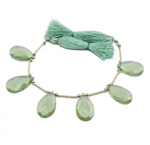 Green Amethyst Quartz Pear Shaped Faceted Brioletts, Teardrop Briolette, 13x22mm, Loose Gemstone, Jewelry Making Supply