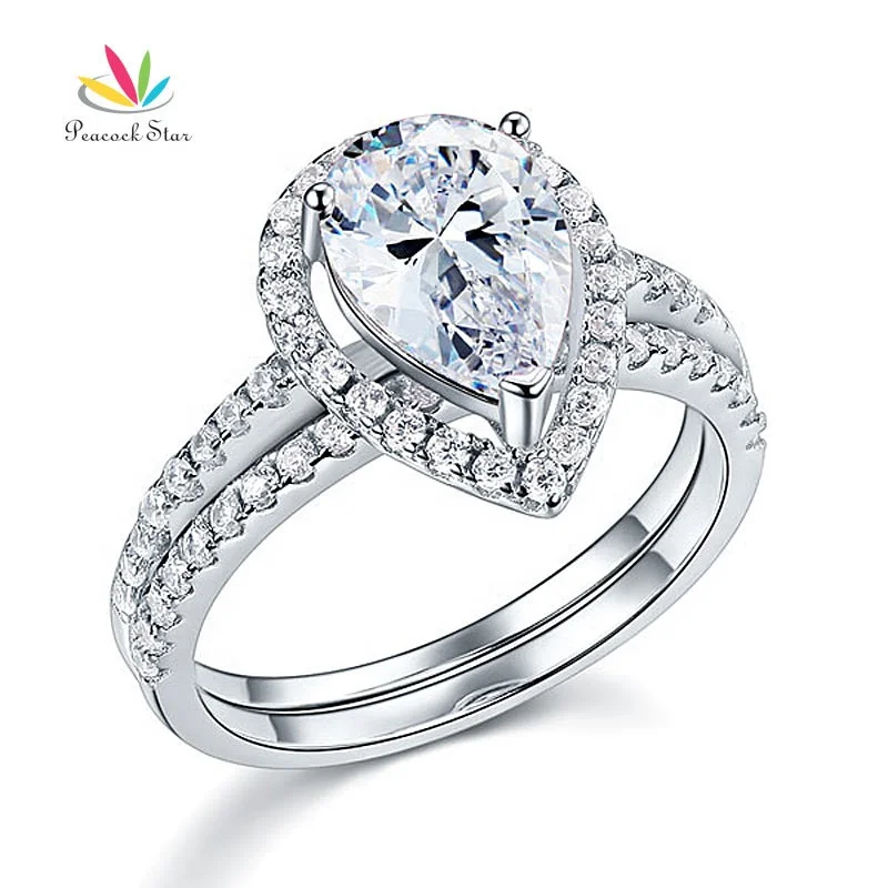 

Solid Sterling 925 Silver Bridal Wedding Promise Engagement Ring Set 2 Ct Pear Jewelry Accept Drop Shipping, Clear white