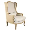 French Country High Back Linen Wing Chair
