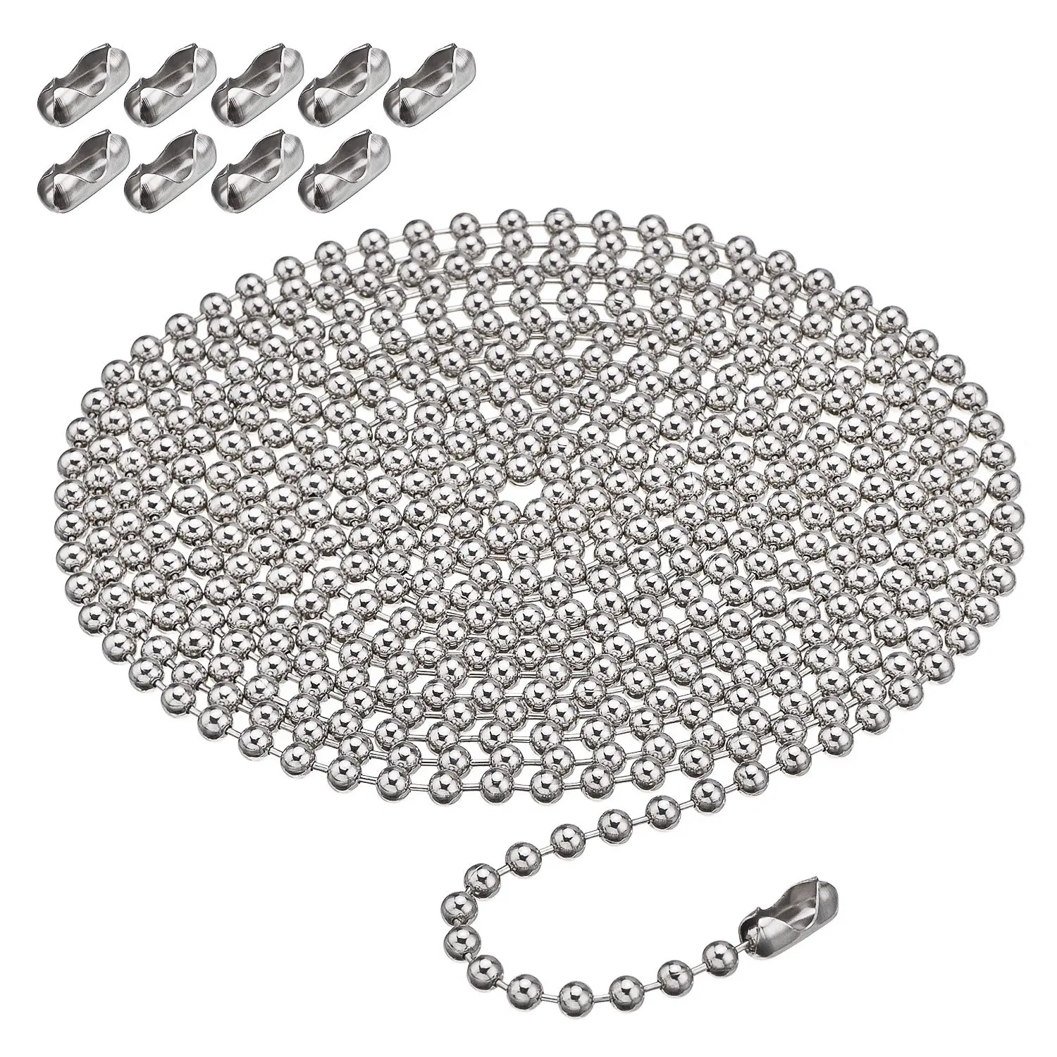 Aprince 4 Pcs Beaded Pull Chain Extension with Connector Silver 3.28 Feet 1m Beaded Roller Chain with 4 Matching Connectors