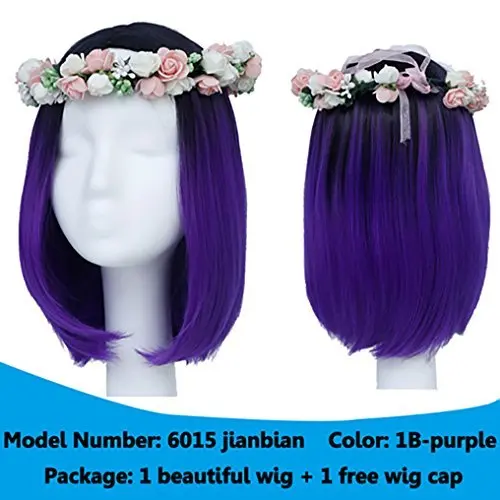 short dark purple wig