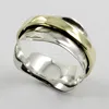 trending Hammered Two Tone 925 Sterling Silver & Brass Spinner Ring Jewelry