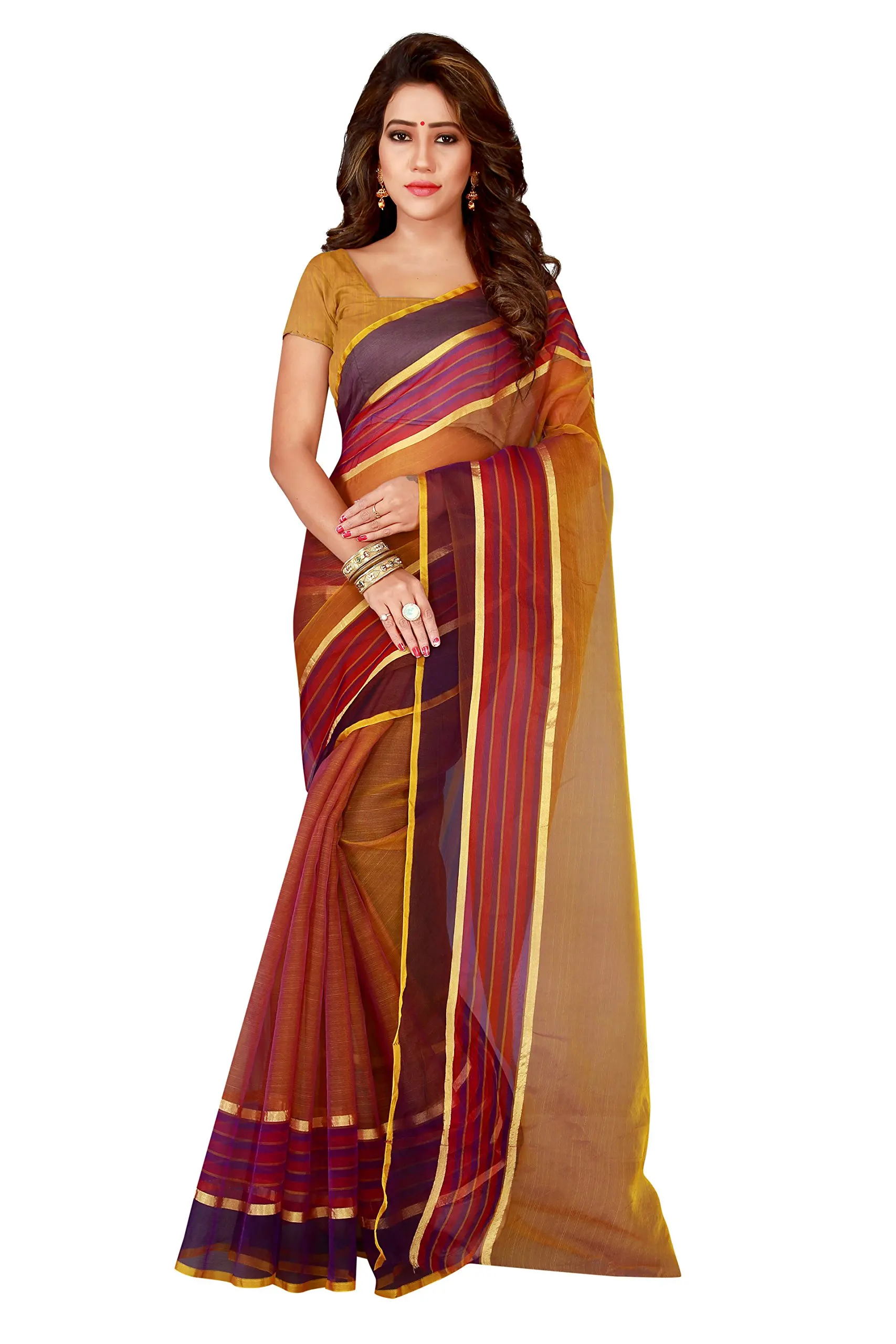 Shonaya Indian Women`S Party Wear Art Silk Saree With Unstitched Blouse Piece (Brown)