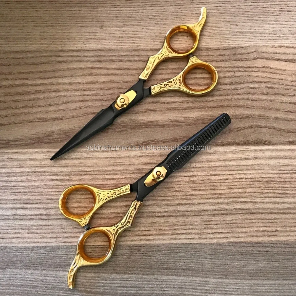 6 Inch Professional Barber Hair Scissors Black And Gold - Buy