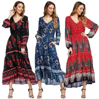 

Hot Selling Bohemian Dress Women Printed Floral Long Sleeve Summer Maxi Dress