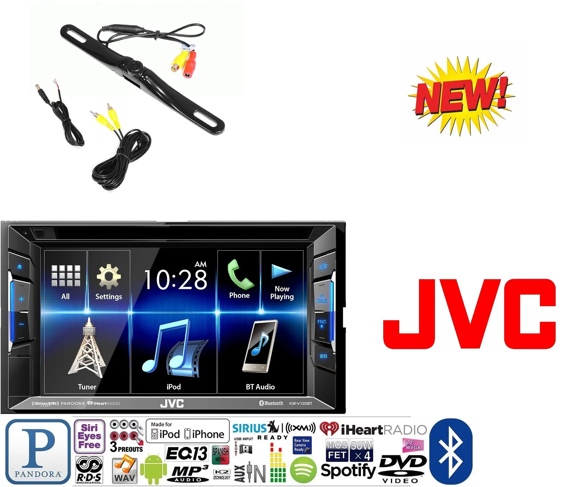 JVC KW-V130BT Double DIN Bluetooth In-Dash DVD/CD/AM/FM Car Stereo w/ 6.2&q...