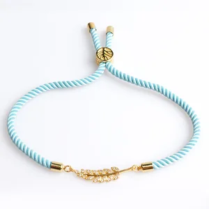 African American Jewelry CZ Leaf Open Bangle String Rope Bracelets For Women Princess Accessories 2