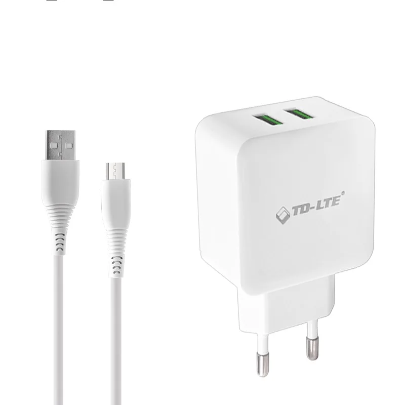 

universal EU plug qc3.0 15w 5v 3.1A mobile phone fast charger with v8 android usb cable, White