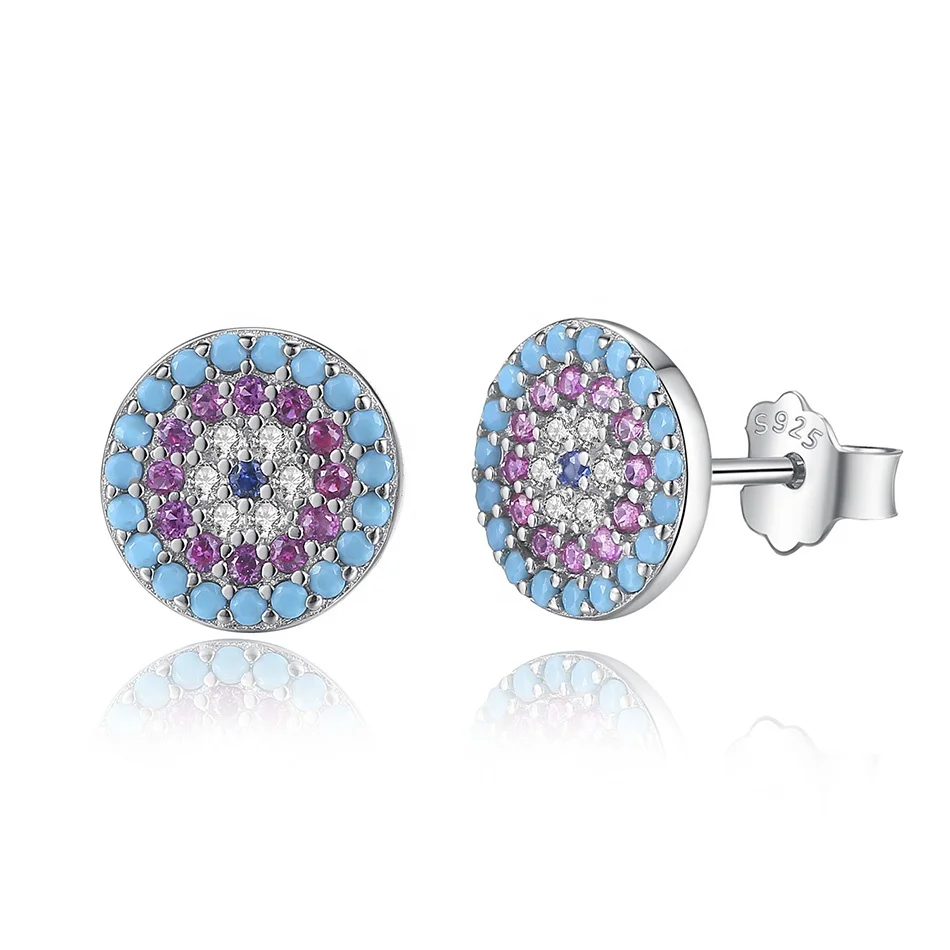 

Wholesales Full Zircon Crystal Round Stud Earrings for Women 925 Sterling Silver Evil Eyes Earrings Party Fashion Jewelry