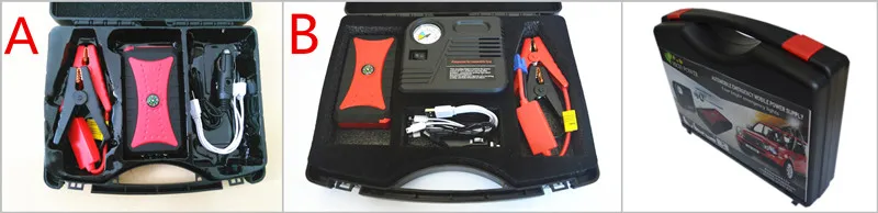 Portable 12 volt emergency car powerbank, 4 USB car jump starter power bank with air compressor