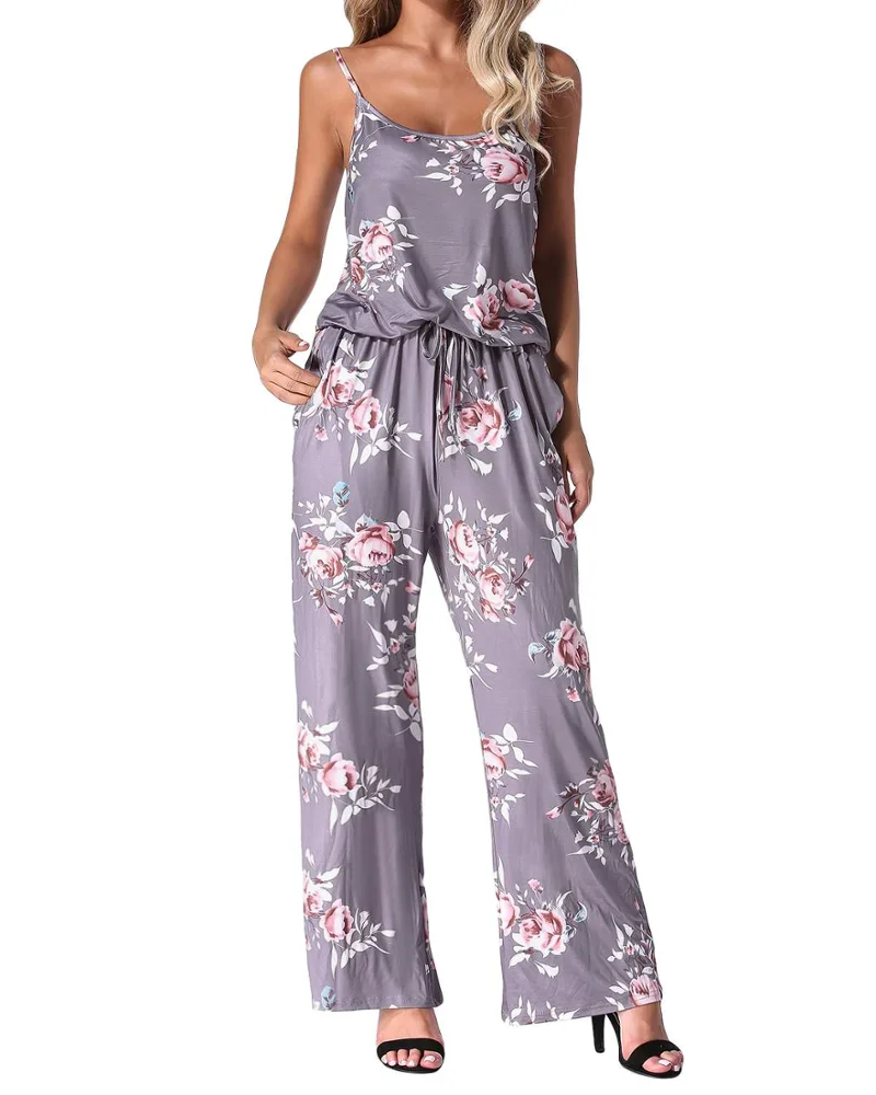 

Summer Floral Print Rompers Jumpsuits Women 2019 Casual Straight Sexy Backless Long Wide Leg Pants Playsuits Pockets Bodysuits, N/a
