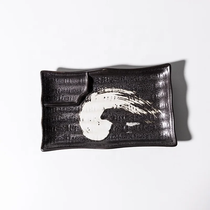 

2019 Rectangle Restaurant Porcelain Ceramic Sushi Plate Japanese Style Ceramic Plate, Black