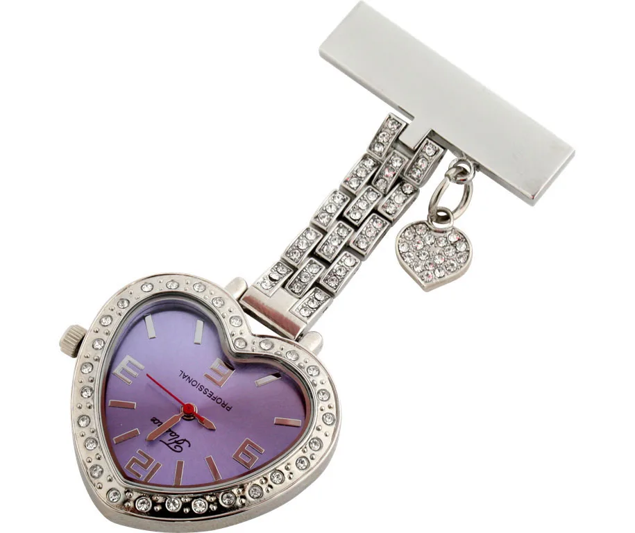 
metal heartshaped nurse watch with shining crystal stones 